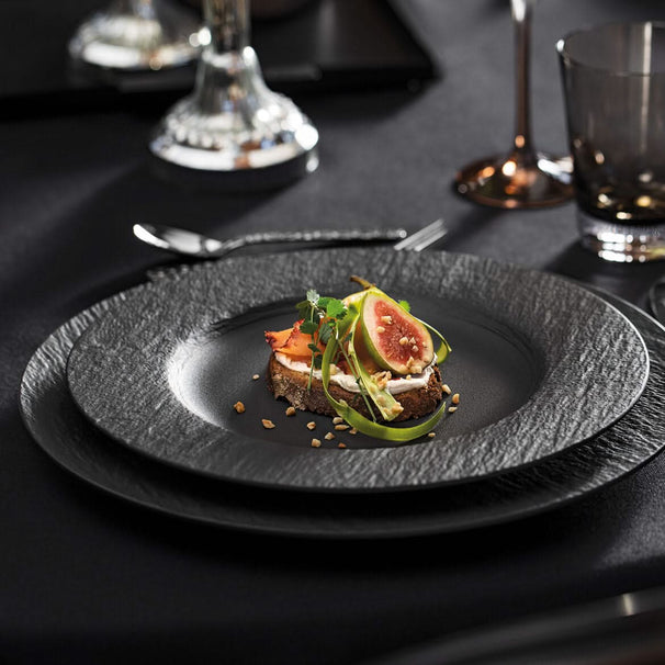 Villeroy & Boch Serviesset Manufacture Rock - Zwart 12-delig / 4 personen - 4 dinerborden, 4 ontbijtborden & 4 pastaborden