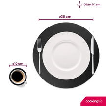 Cookinglife 6 Placemats + 6 Onderzetters - Rond - Afwasbaar - Zwart