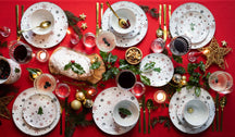 Cookinglife Serviesset - Kerstservies - Porselein - Rood 18-delig / 6 personen - 6 dinerborden, 6 ontbijtborden & 6 kommen