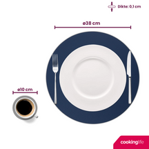 Cookinglife 6 Placemats + 6 Onderzetters - Dubbelzijdig - Rond - Afwasbaar - Blauw / Grijs
