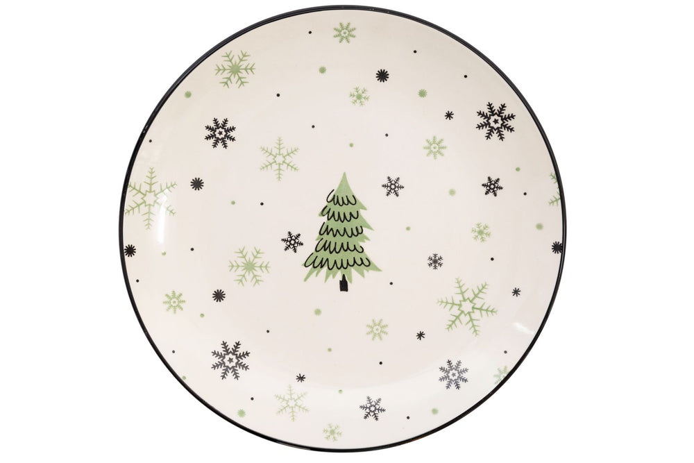 Cookinglife Serviesset - Kerstservies - Aardewerk - Groen 18-delig / 6 personen - 6 dinerborden, 6 ontbijtborden & 6 kommen