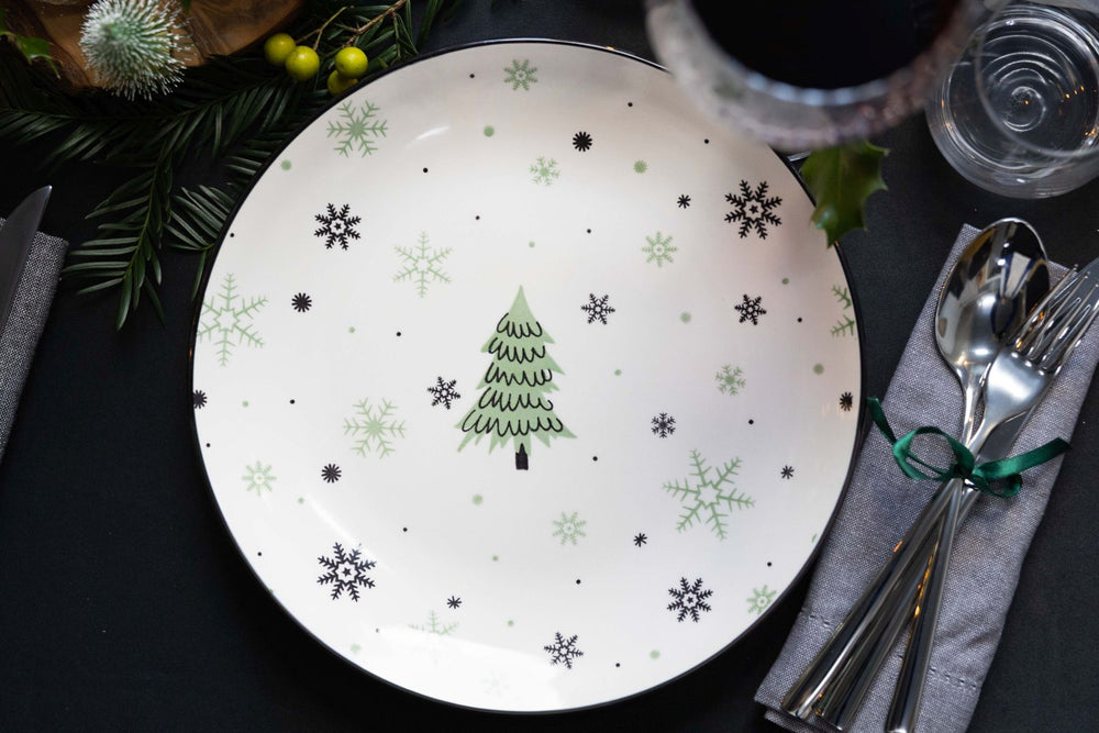Cookinglife Serviesset - Kerstservies - Aardewerk - Groen 18-delig / 6 personen - 6 dinerborden, 6 ontbijtborden & 6 kommen