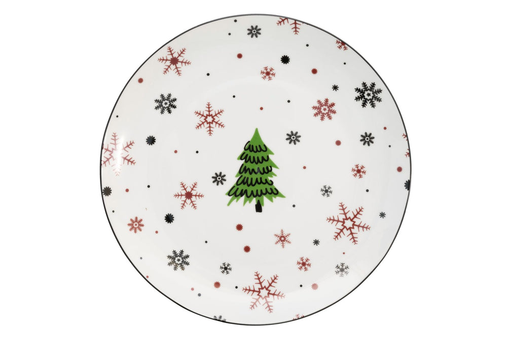 Cookinglife Serviesset - Kerstservies - Porselein - Rood 18-delig / 6 personen - 6 dinerborden, 6 ontbijtborden & 6 kommen