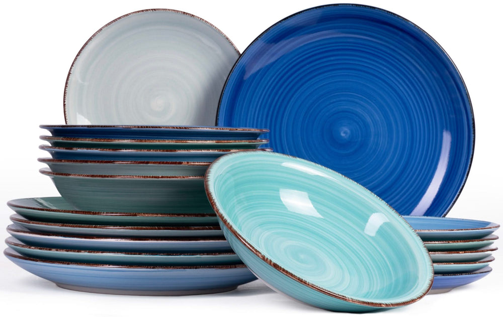 Cookinglife Serviesset Delice Blauw 18-delig / 6 personen - 6 dinerborden, 6 diepe borden en 6 ontbijtborden