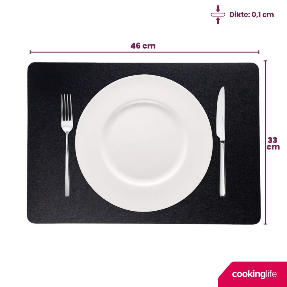 Cookinglife Placemats - Afwasbaar - Zwart - 46 x 33 cm - 6 stuks