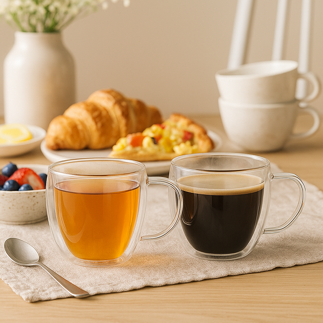Cookinglife Dubbelwandige Koffie- / theeglazen met oor 280 ml - 2 stuks
