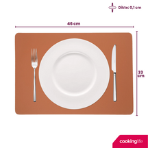 Cookinglife Placemats - Dubbelzijdig - Afwasbaar - Cognac / Zwart 46 x 33 cm - 6 Stuks