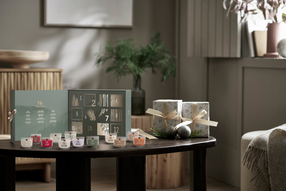 WoodWick Adventskalender 12 Days of Fragrance - 12 Stuks - Geurkaars in Glas - Houten Lont