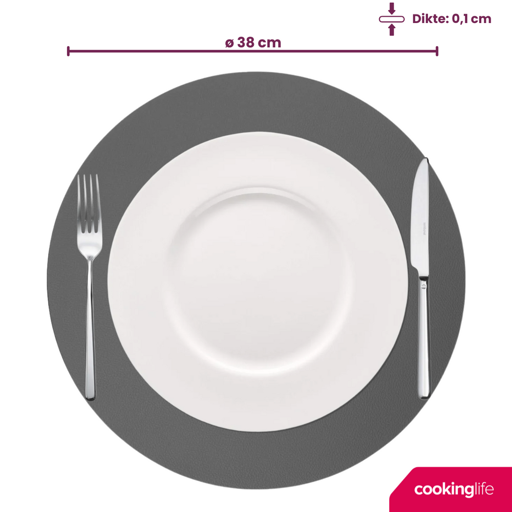 Cookinglife Placemats - Dubbelzijdig - Afwasbaar - Grijs / Roze ø 38 cm - 6 Stuks