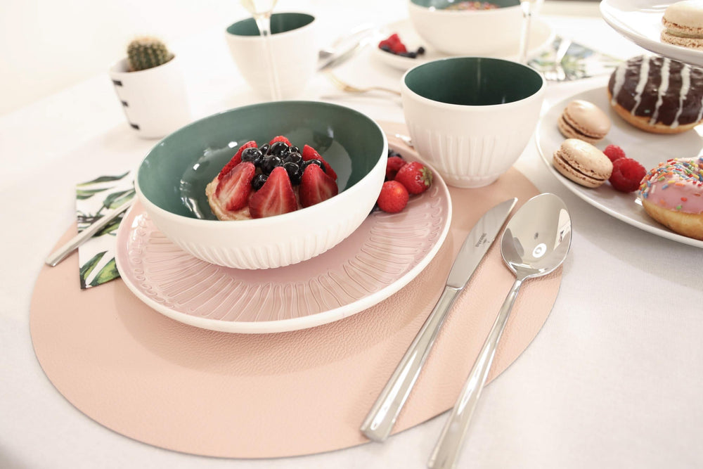Cookinglife Placemats - Dubbelzijdig - Afwasbaar - Grijs / Roze ø 38 cm - 6 Stuks