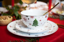 Cookinglife Serviesset - Kerstservies - Porselein - Rood 18-delig / 6 personen - 6 dinerborden, 6 ontbijtborden & 6 kommen