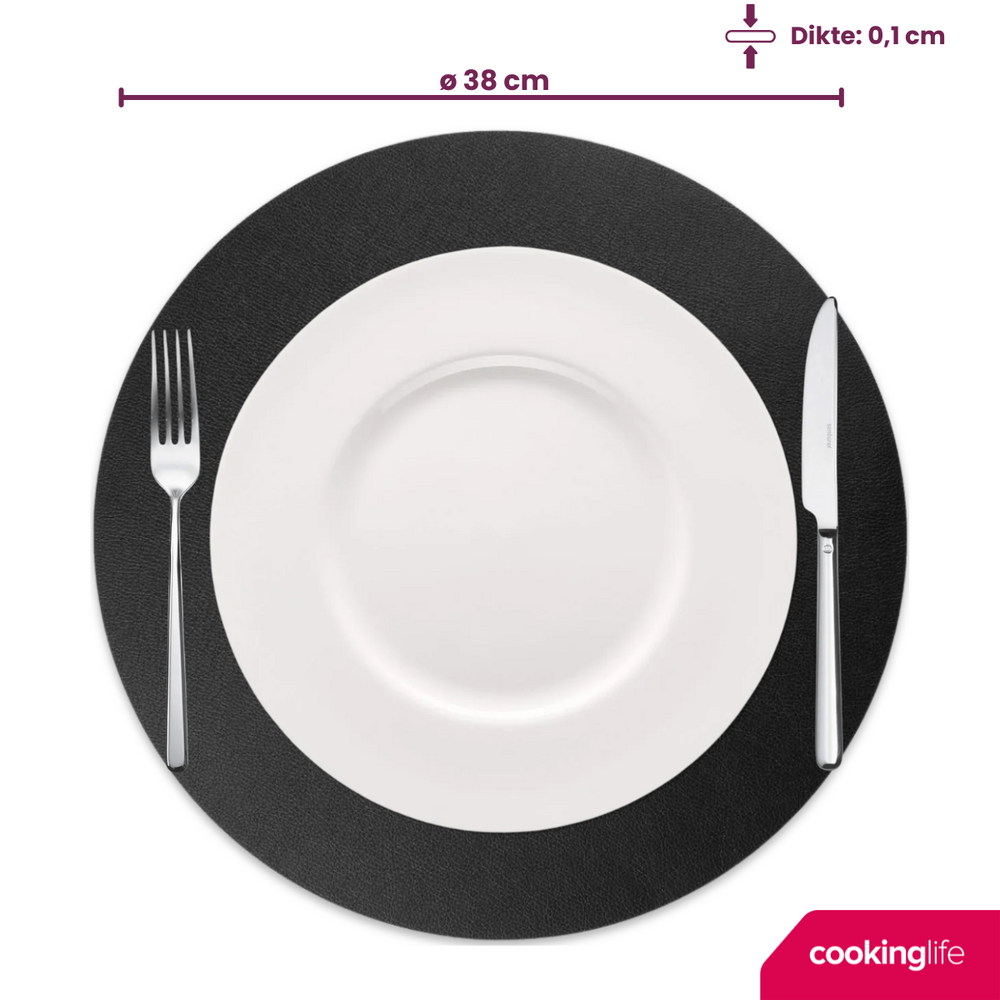 Cookinglife Placemats - Afwasbaar - Zwart - ø 38 cm - 6 stuks