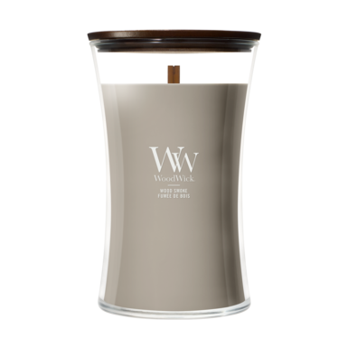 WoodWick Geurkaars Large Wood Smoke - 18 cm / ø 10 cm - Geurkaars in Glas - Houten Lont