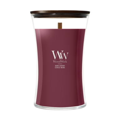 WoodWick Geurkaars Large Dark Cherry - 18 cm / ø 10 cm - Geurkaars in Glas - Houten Lont