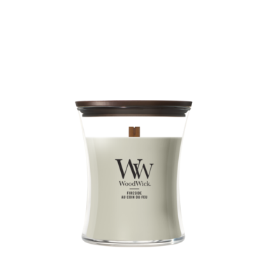 WoodWick Geurkaars Medium Fireside - 11 cm / ø 10 cm - Geurkaars in Glas - Houten Lont