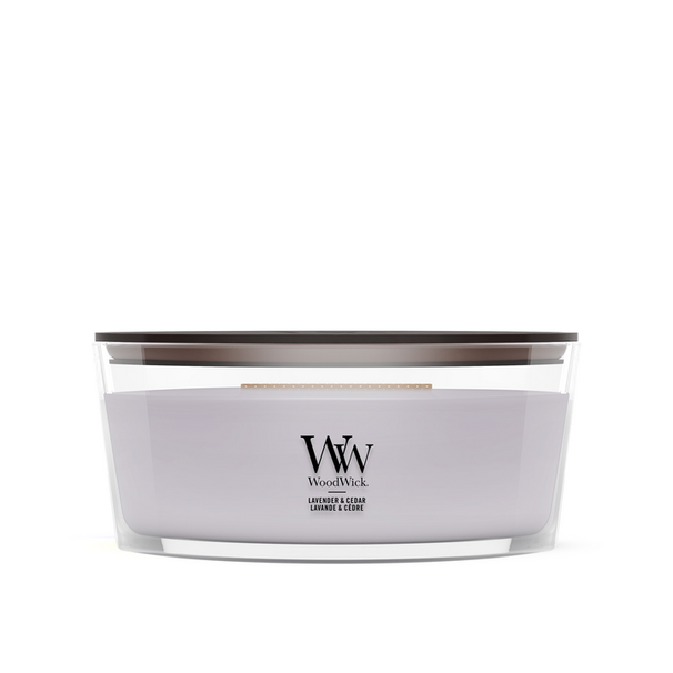 WoodWick Geurkaars Ellipse Lavender & Cedar - 9 cm / 19 cm - Geurkaars in Glas - Houten Lont
