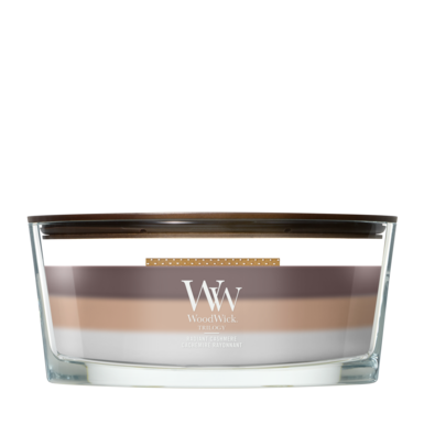 WoodWick Geurkaars Ellipse Trilogy Radiant Cashmere - 9 cm / 19 cm - Geurkaars in Glas - Houten Lont