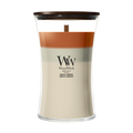 WoodWick Geurkaars  Large Trilogy Vanilla Embers - 18 cm / ø 10 cm - Geurkaars in Glas - Houten Lont