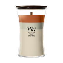 WoodWick Geurkaars  Large Trilogy Vanilla Embers - 18 cm / ø 10 cm - Geurkaars in Glas - Houten Lont