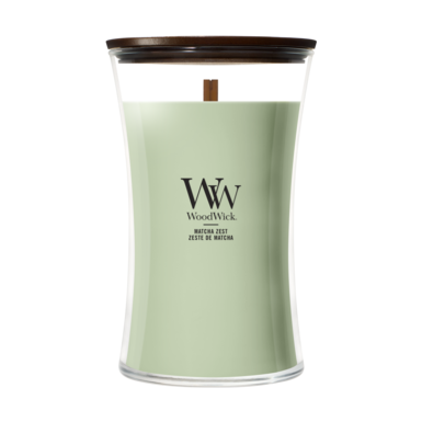 WoodWick Geurkaars Large Matcha Zest - 18 cm / ø 10 cm - Geurkaars in Glas - Houten Lont