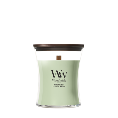WoodWick Geurkaars Medium Matcha Zest - 11 cm / ø 10 cm - Geurkaars in Glas - Houten Lont