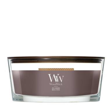WoodWick Geurkaars Ellipse Iris Woods - 9 cm / 19 cm - Geurkaars in Glas - Houten Lont