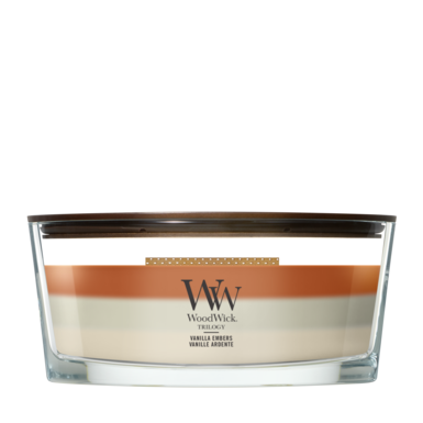 WoodWick Geurkaars Ellipse Trilogy Vanilla Embers - 9 cm / 19 cm - Geurkaars in Glas - Houten Lont