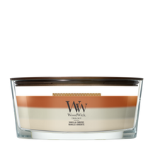 WoodWick Geurkaars Ellipse Trilogy Vanilla Embers - 9 cm / 19 cm - Geurkaars in Glas - Houten Lont