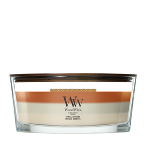 WoodWick Geurkaars Ellipse Trilogy Vanilla Embers - 9 cm / 19 cm - Geurkaars in Glas - Houten Lont
