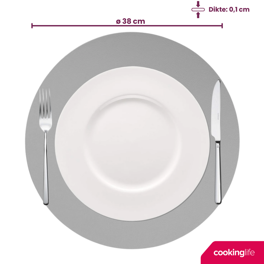 Cookinglife Placemats - Dubbelzijdig - Afwasbaar - Grijs / Blauw ø 38 cm - 6 Stuks