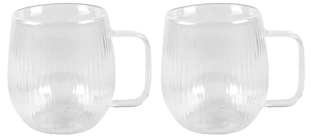 Cookinglife Dubbelwandige Koffie- / theeglazen met oor Lines - 350 ml - 2 Stuks