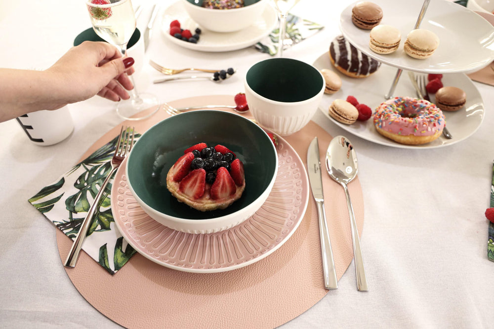 Cookinglife Placemats - Dubbelzijdig - Afwasbaar - Grijs / Roze ø 38 cm - 6 Stuks
