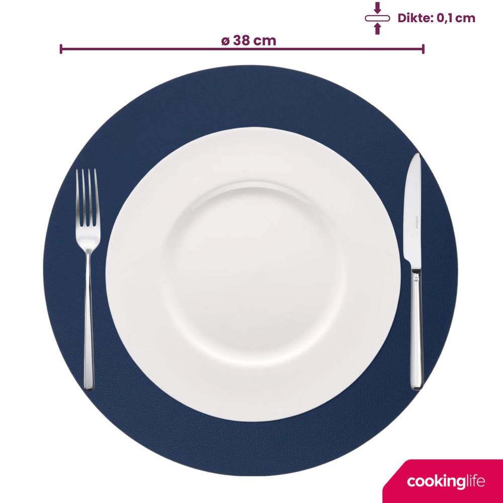 Cookinglife Placemats - Dubbelzijdig - Afwasbaar - Grijs / Blauw ø 38 cm - 6 Stuks