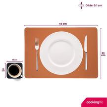 Cookinglife 6 Placemats + 6 Onderzetters - Dubbelzijdig - Afwasbaar - Zwart / Cognac