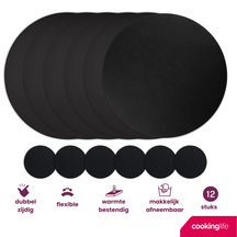 Cookinglife 6 Placemats + 6 Onderzetters - Rond - Afwasbaar - Zwart