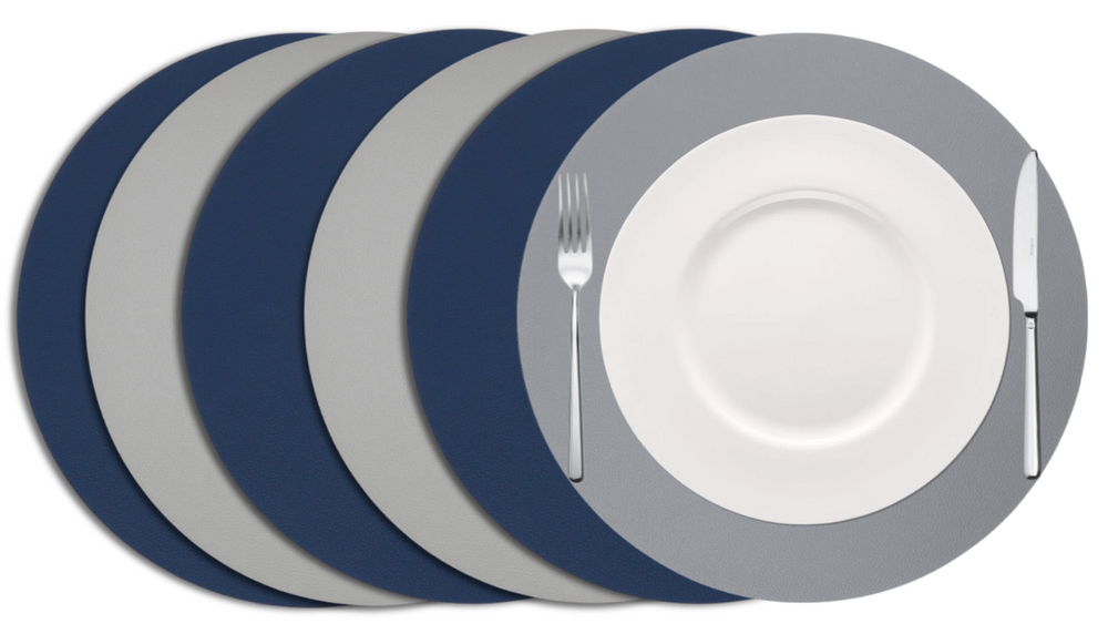 Cookinglife Placemats - Dubbelzijdig - Afwasbaar - Grijs / Blauw ø 38 cm - 6 Stuks