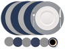 Cookinglife 6 Placemats + 6 Onderzetters - Dubbelzijdig - Rond - Afwasbaar - Blauw / Grijs