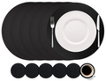 Cookinglife 6 Placemats + 6 Onderzetters - Rond - Afwasbaar - Zwart