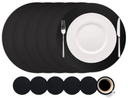 Cookinglife 6 Placemats + 6 Onderzetters - Rond - Afwasbaar - Zwart