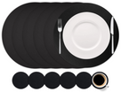 Cookinglife 6 Placemats + 6 Onderzetters - Rond - Afwasbaar - Zwart