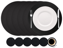 Cookinglife 6 Placemats + 6 Onderzetters - Rond - Afwasbaar - Zwart