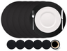 Cookinglife 6 Placemats + 6 Onderzetters - Rond - Afwasbaar - Zwart