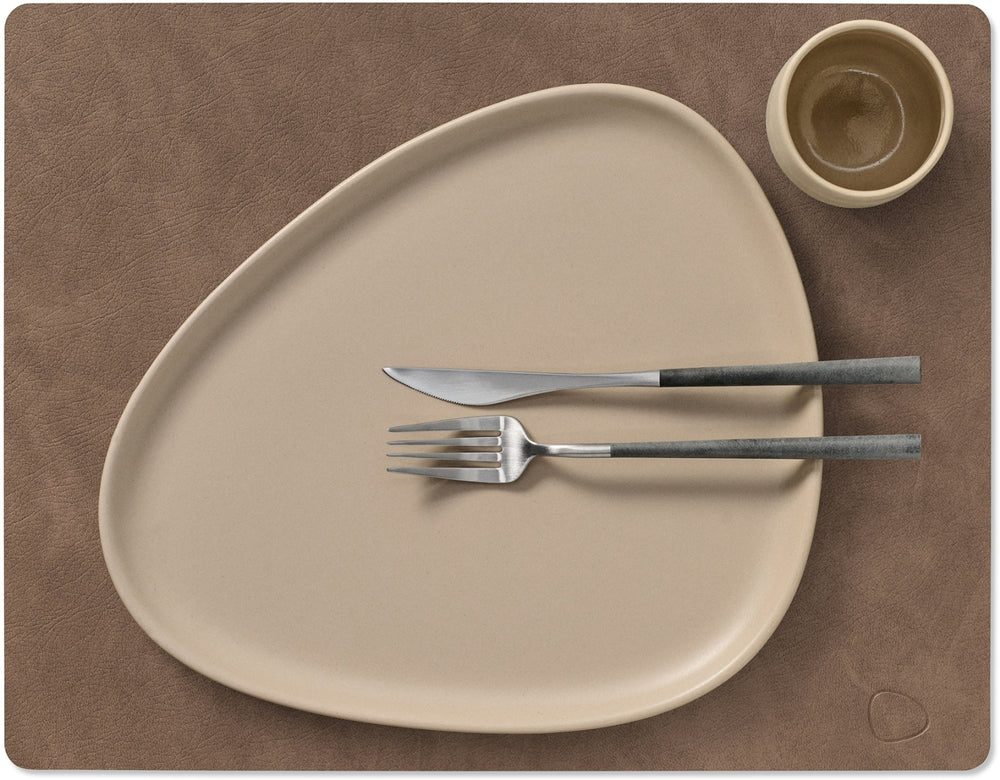 LIND DNA Placemats Nupo - Leer - Brown / Sand - dubbelzijdig - Afwasbaar - 45 x 35 cm - 2 Stuks