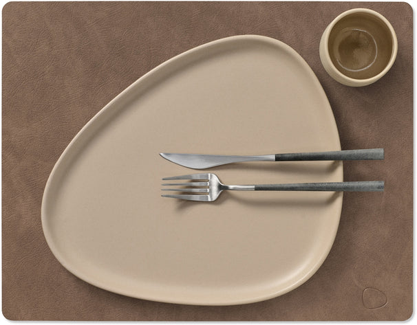 LIND DNA Placemats Nupo - Leer - Brown / Sand - dubbelzijdig - Afwasbaar - 45 x 35 cm - 2 Stuks