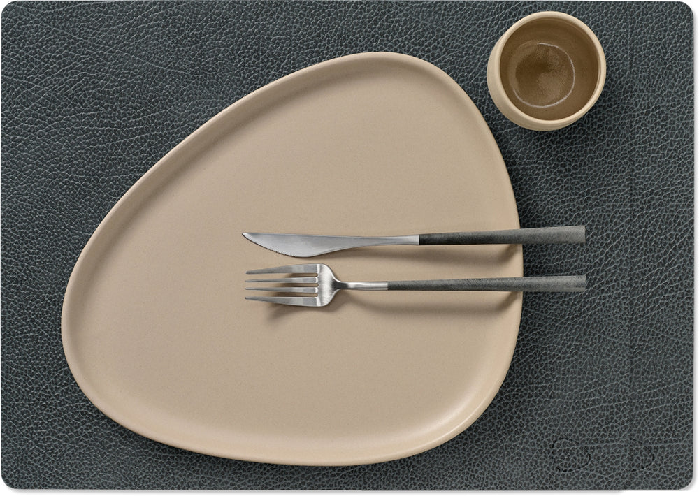 LIND DNA Placemats Hippo - Leer - Black Anthracite - Afwasbaar - 45 x 35 cm - 2 Stuks