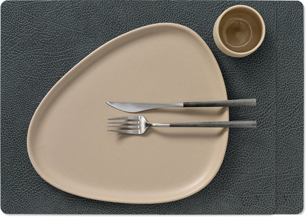 LIND DNA Placemats Hippo - Leer - Black Anthracite - Afwasbaar - 45 x 35 cm - 2 Stuks