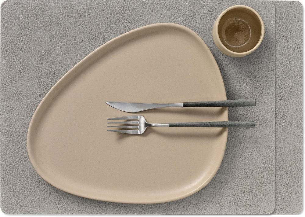 LIND DNA Placemats Hippo - Leer - Anthracite Grey - Afwasbaar - 45 x 35 cm - 2 Stuks