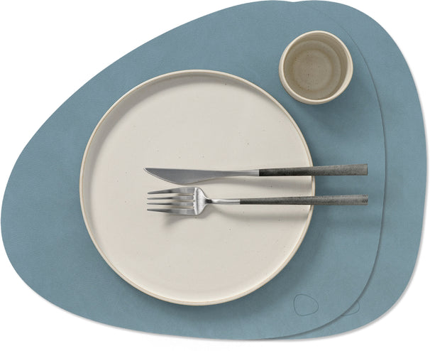 LIND DNA Placemats Nupo - Leer - Light Blue - Curved - Afwasbaar - 44 x 37 cm - 2 Stuks