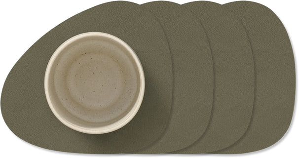 LIND DNA Onderzetters Nupo - Leer - Army Green - 13 x 11 cm - 4 Stuks