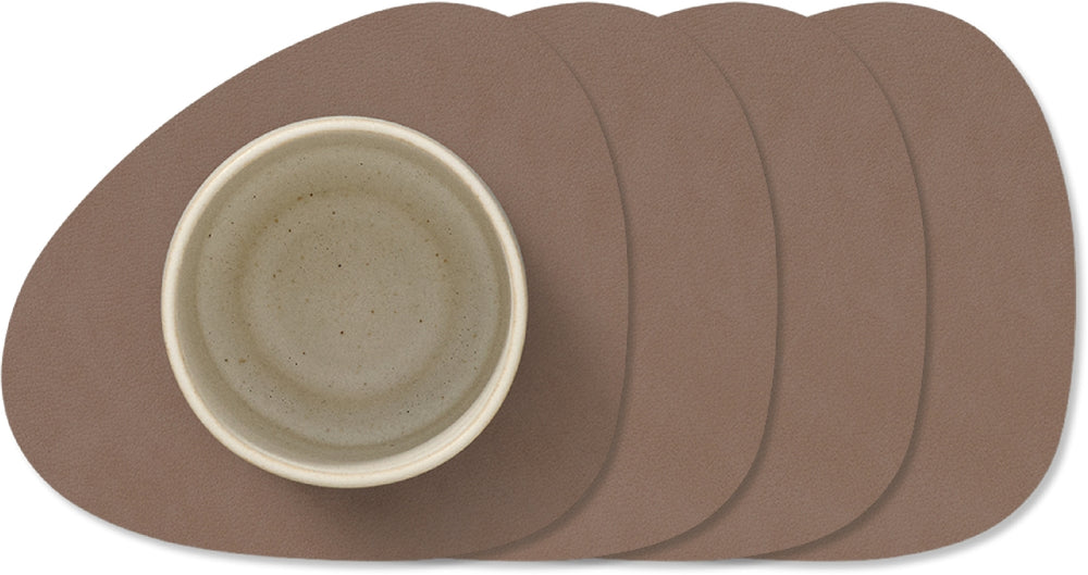 LIND DNA Onderzetters Nupo - Leer - Truffle - 13 x 11 cm - 4 Stuks